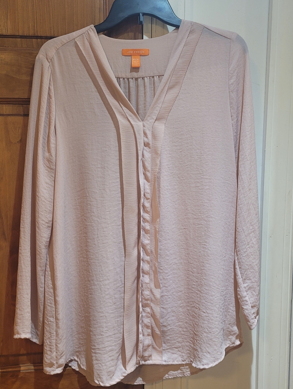 Joe Fresh Light Blush Pink V-Neck Pleated Trim Blouse